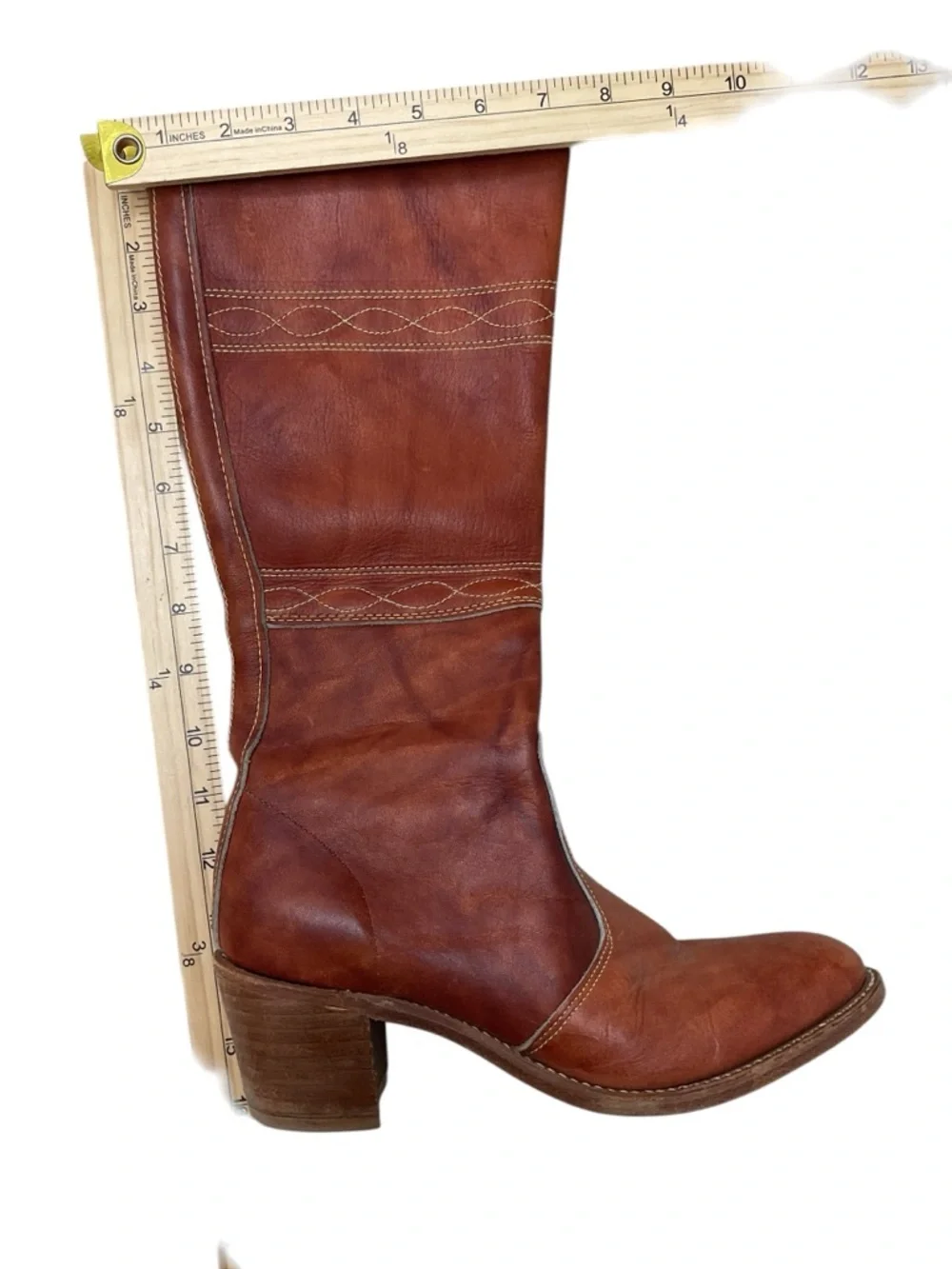 Vintage Brown Leather Knee High Boots Size 8 Side Zip Western